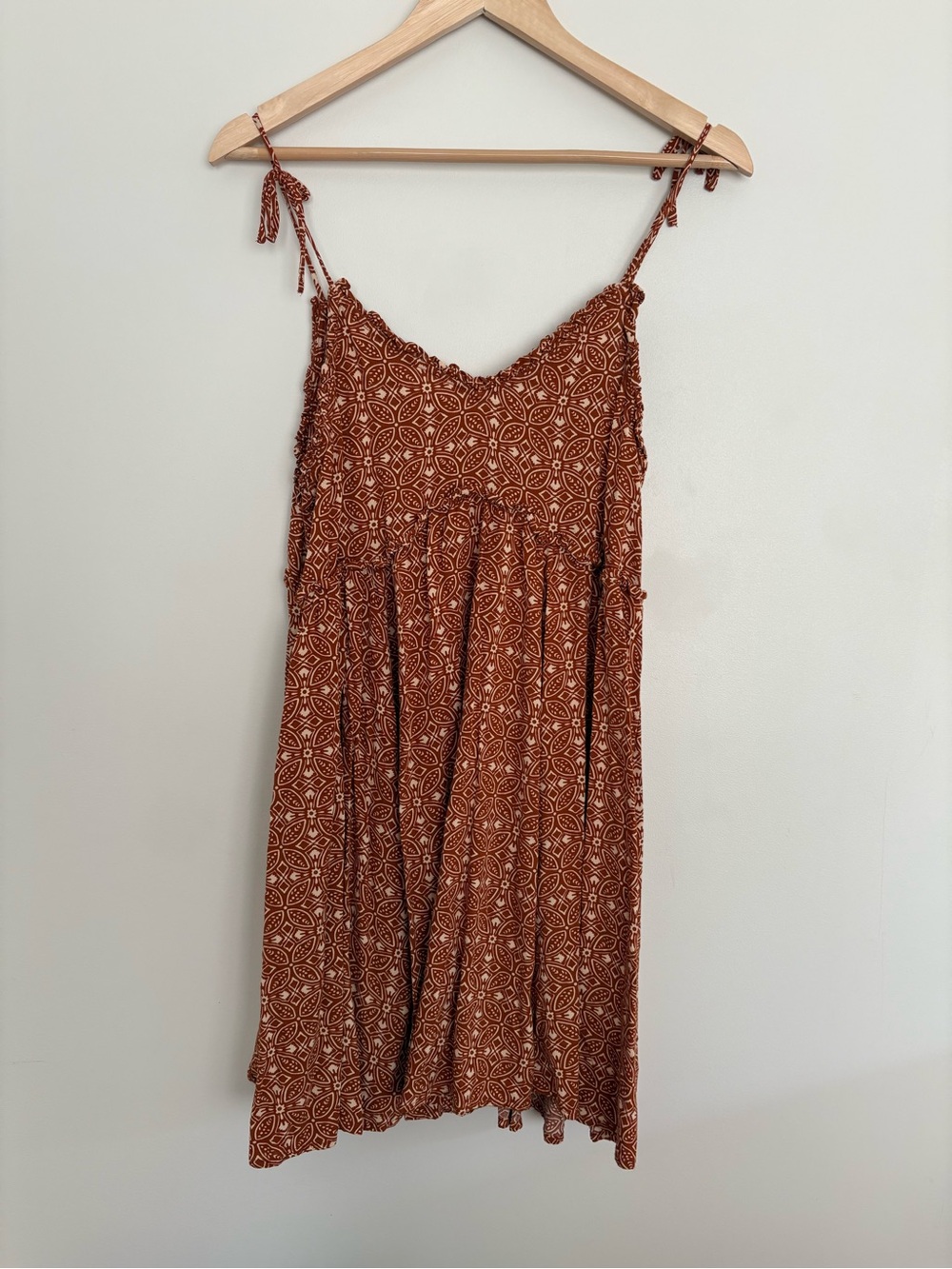Patrons Of Peace Malibu Ditsy babydoll Mini Dress Tie Spaghetti Straps M Boho